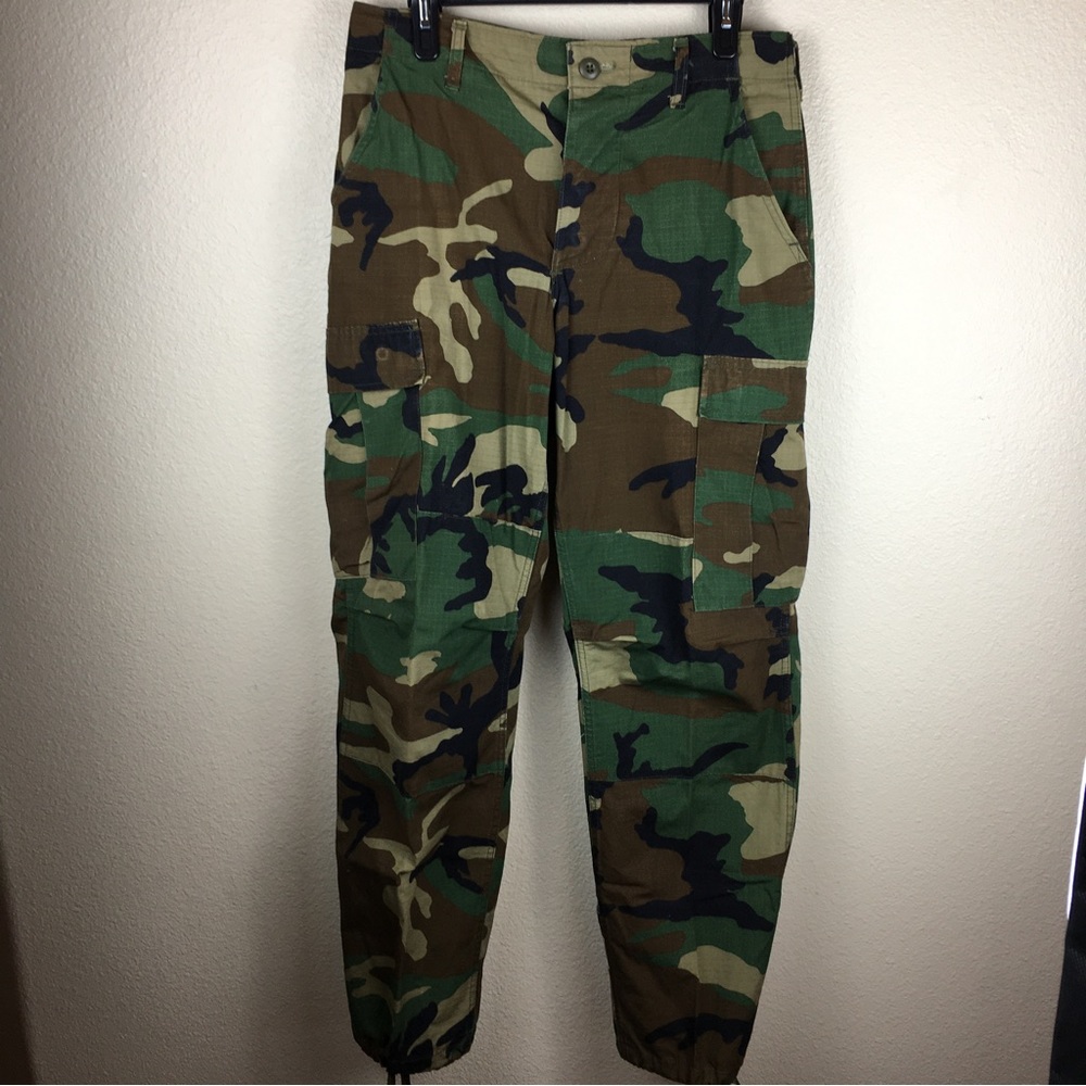 Camo Dist. Button Fly Cargo Pant Cotton Outdoor Camouflage Multi Pockets Size S